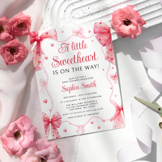 Little Sweetheart Valentines Bow Baby Shower Einladung (Von Creator hochgeladen)