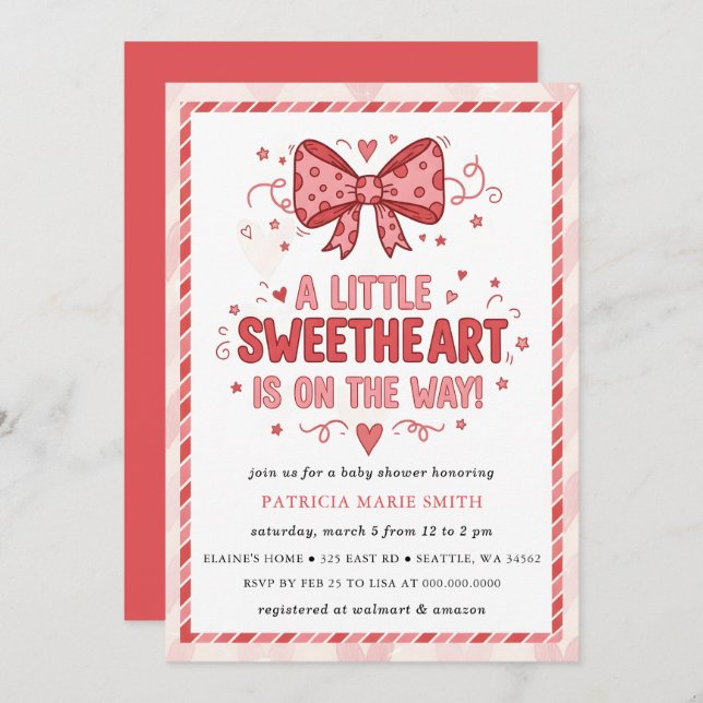 Little Sweetheart Valentines Bow Baby Shower Einladung (Vorne/Hinten)