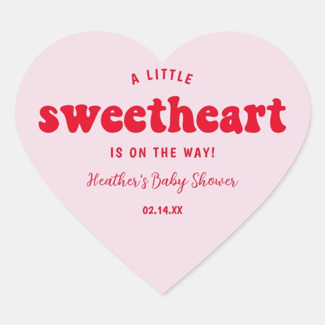 Little Sweetheart Valentines Day Baby Shower Herz-Aufkleber (Vorderseite)