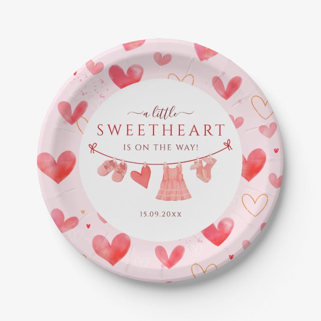 Little Sweetheart Valentines Girl Baby Dusche Pappteller (Vorderseite)
