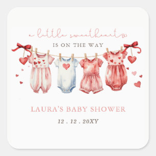 Little Sweetheart Valentines Girl Baby Dusche Quadratischer Aufkleber