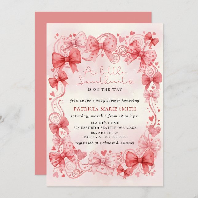 Little Sweetheart Valentines Girl Baby Shower Einladung (Vorne/Hinten)