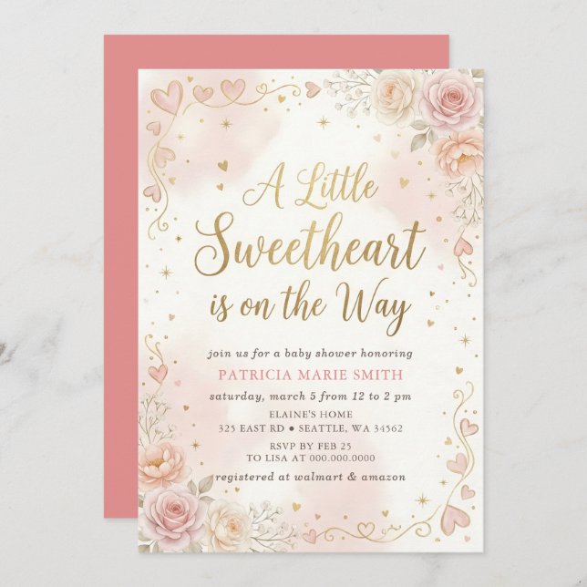 Little Sweetheart Valentines Girl Baby Shower Einladung (Vorne/Hinten)