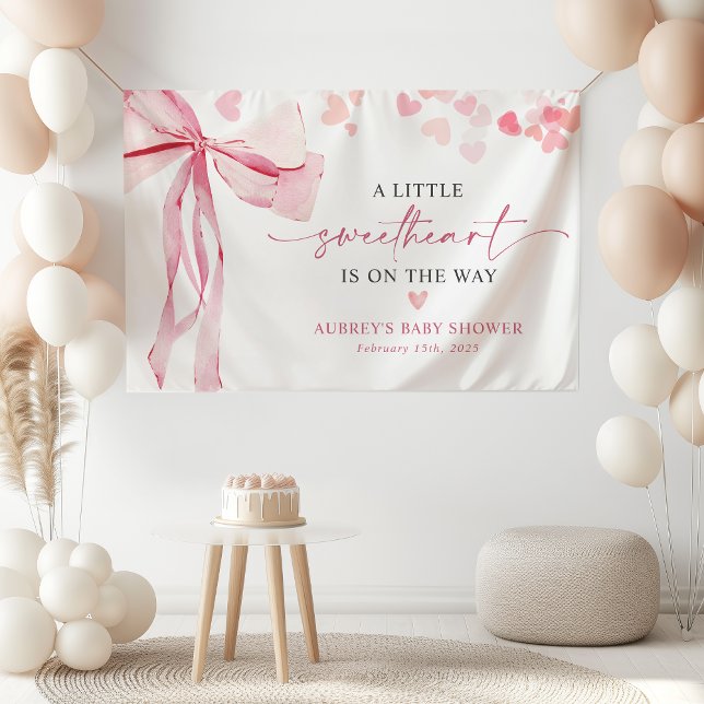 Little Sweetheart Valentine's Pink Bow Baby Shower Banner (Von Creator hochgeladen)
