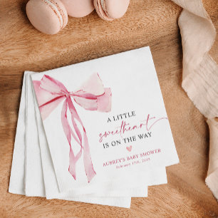 Little Sweetheart Valentine's Pink Bow Baby Shower Serviette