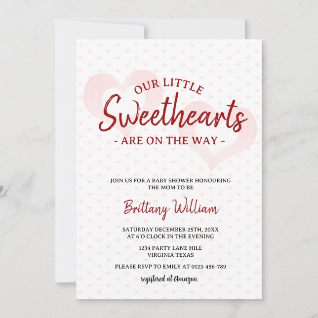 Little Sweetheart Valentines Twin Baby Shower Einladung (Vorderseite)