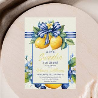Little Sweetie Blue Bow Tile Lemon Baby Shower Einladung