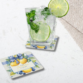 Little Sweetie Blue Bow Tile Lemon Baby Shower Rechteckiger Pappuntersetzer