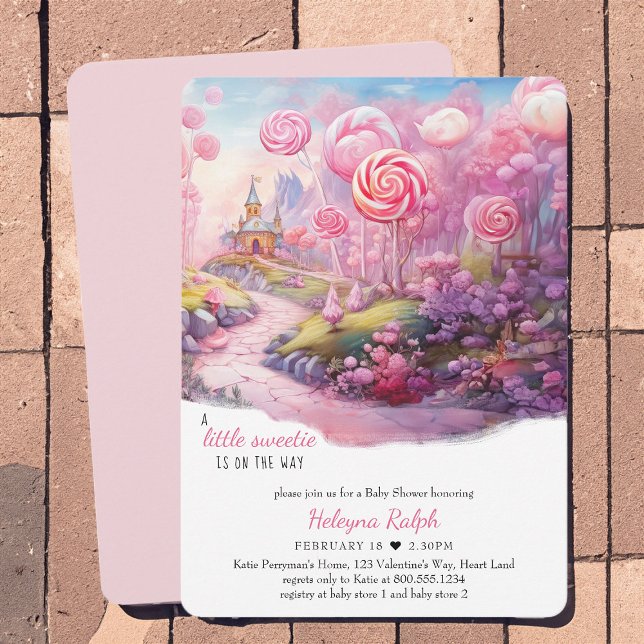 Little Sweetie Candyland Fairytale Baby Dusche Einladung (Fairytale Candyland girl's baby shower invitation for a Little Sweetie on the Way)