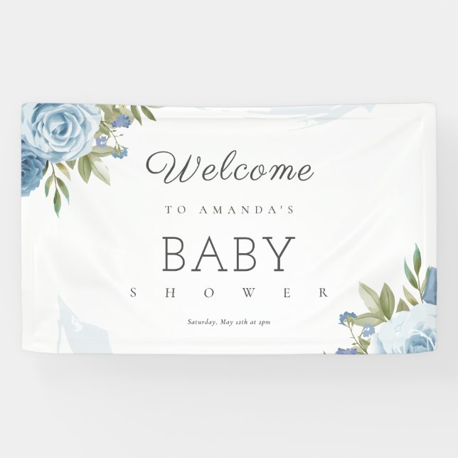 Little Sweetie Elegante Blue Botanical Baby Shower Banner (Horizontal)