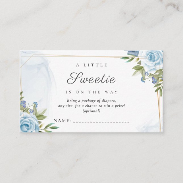 Little Sweetie Elegante Blue Botanical Baby Shower Begleitkarte (Vorderseite)