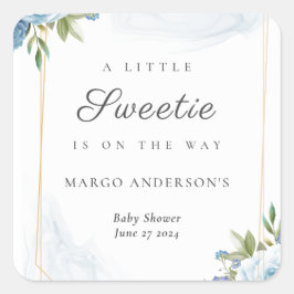 Little Sweetie Elegante Blue Botanical Baby Shower Quadratischer Aufkleber