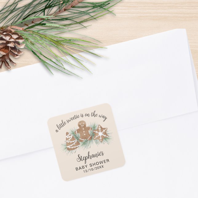 Little Sweetie Gingerbread Baby Shower Quadratischer Aufkleber (Von Creator hochgeladen)