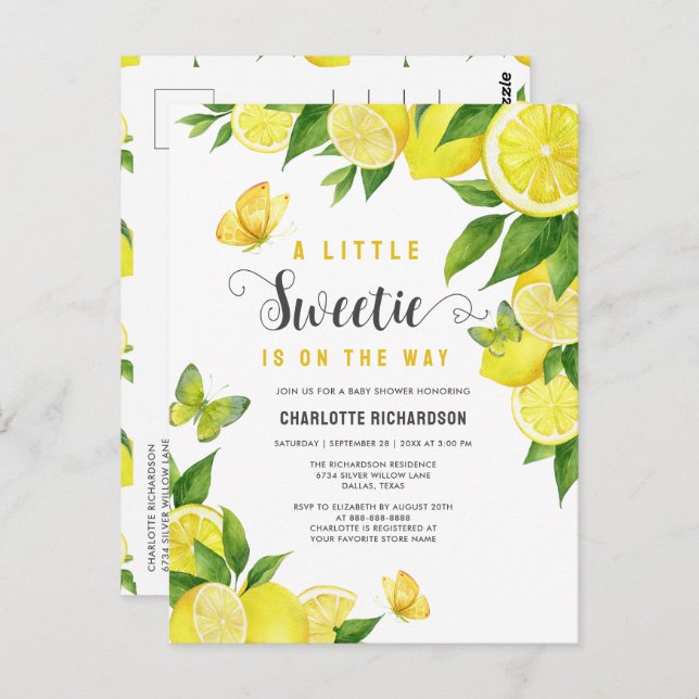 Little Sweetie Lemon Citrus Baby Dusche Einladung Postkarte (Vorne/Hinten)