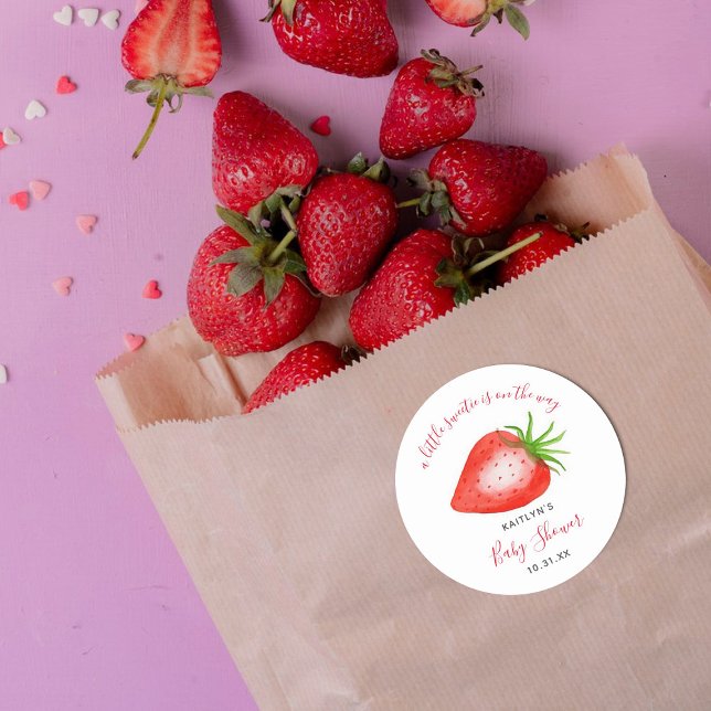 Little Sweetie Strawberry Baby Shower Runder Aufkleber (Von Creator hochgeladen)