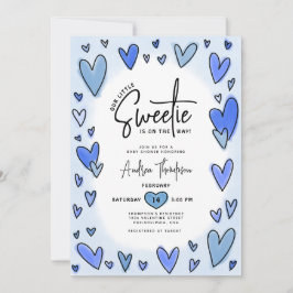 Little Sweetie Valentine Hearts Blue Baby Shower Einladung