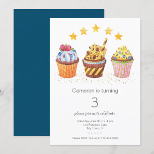 Little Sweetie Watercolor-Cupcakes Geburtstagsfeie Einladung