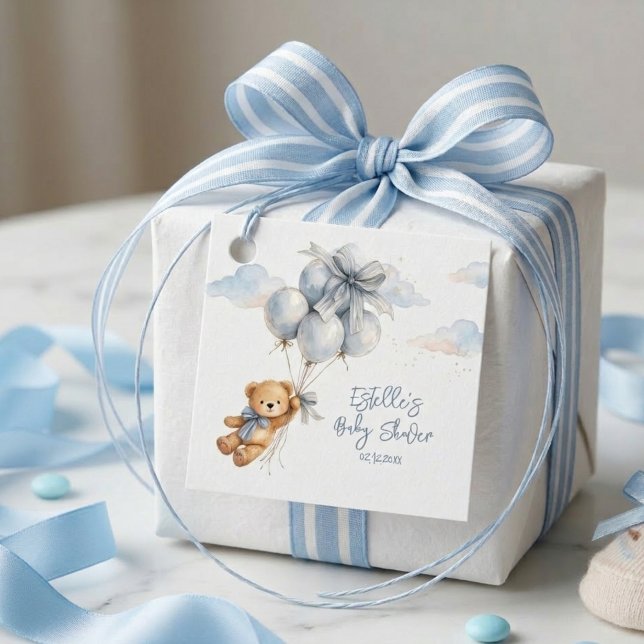 Little Teddy Bear Blue Balloons Clouds Baby Boy Geschenkanhänger (Von Creator hochgeladen)