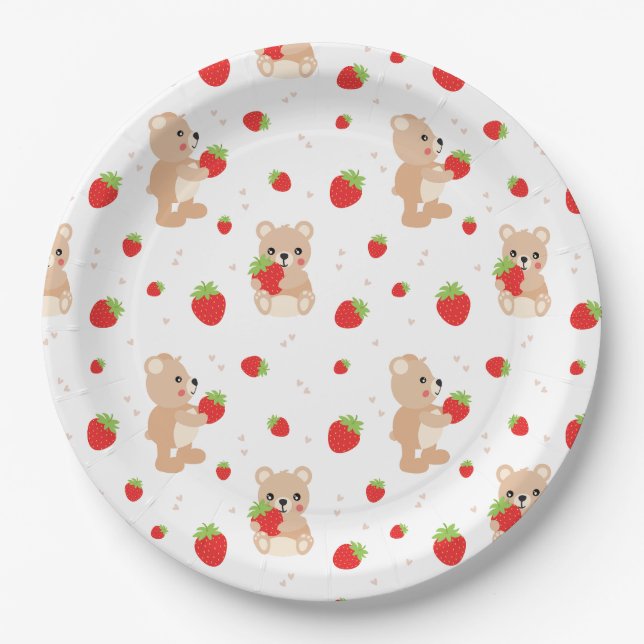 Little teddy bear with strawberry pappteller (Vorderseite)