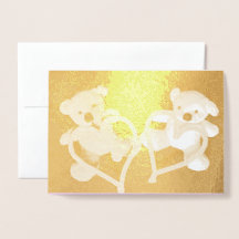 Little Teddy Bears and Hearts Gold Valentine