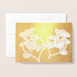 Little Teddy Bears and Hearts Gold Valentine Folienkarte