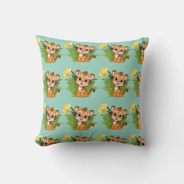  Little Tiger & Butterfly Throw Pillow Kissen (Vorderseite)