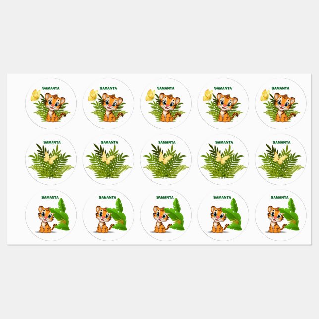 Little Tiger & Butterfly Waterproof Labels Etiketten (Blatt)