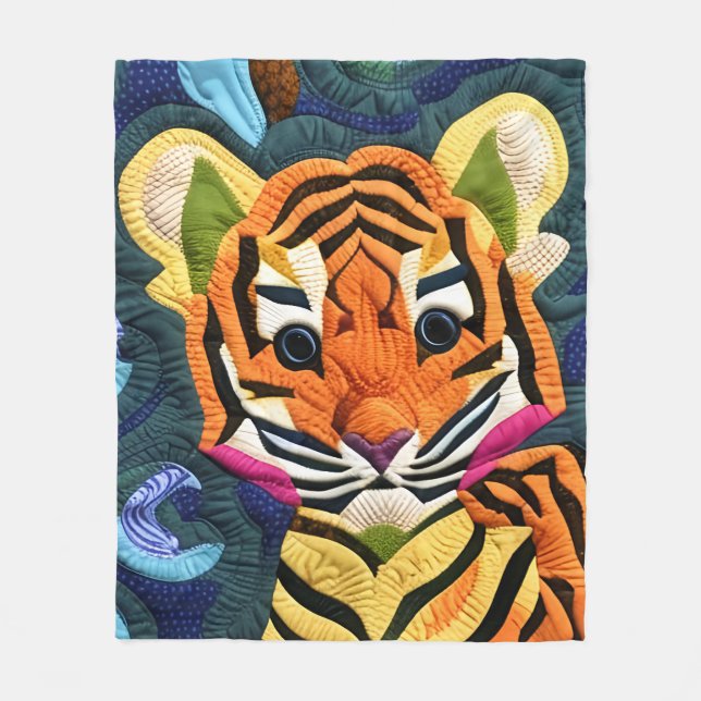 Little Tiger Cub quilt like Design Fleece Blanket (Vorderseite)