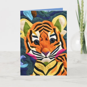 Little Tiger Cub Quilt like Design Geburtstagskart Dankeskarte