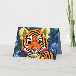 Little Tiger Cub Quilt like Design Geburtstagskart Dankeskarte