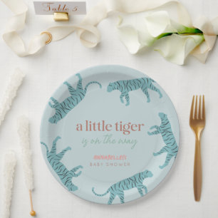 Little Tiger Modern Blue Boy Baby Dusche Pappteller