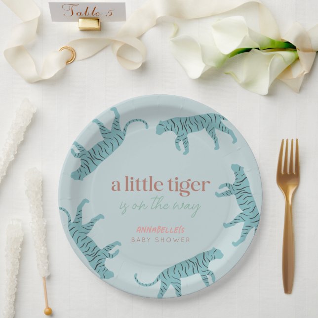 Little Tiger Modern Blue Boy Baby Dusche Pappteller (Hochzeit)