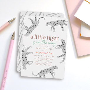 Little Tiger Modern Gray Baby Dusche Einladung