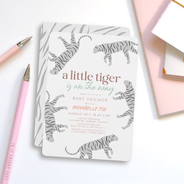 Little Tiger Modern Gray Baby Dusche Einladung (Von Creator hochgeladen)