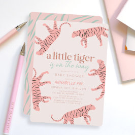 Little Tiger Modern Pink Girl Baby Dusche Einladung