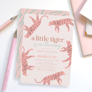 Little Tiger Modern Pink Girl Baby Dusche Einladung