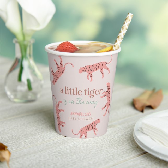 Little Tiger Modern Pink Girl Baby Dusche Pappbecher (In Situ)
