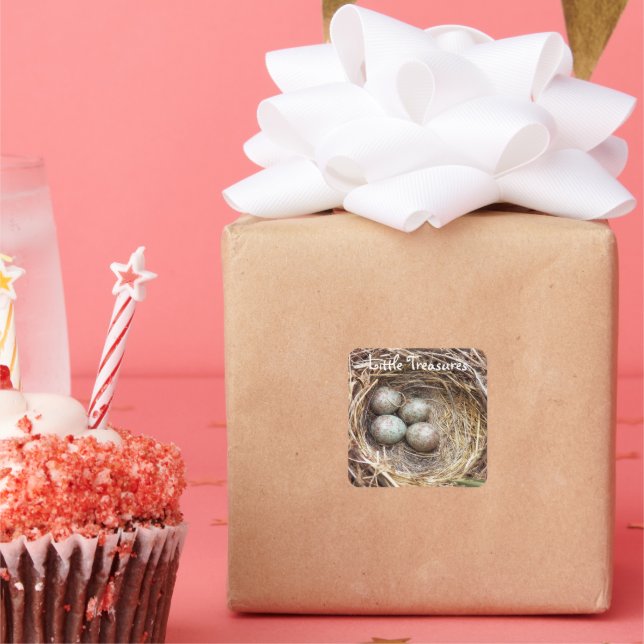 Little Treasures Bird Nest Eggs Foto Quadratischer Aufkleber (Party)