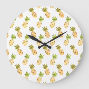 Little Tropical Watercolor Pineapple Pattern Große Wanduhr
