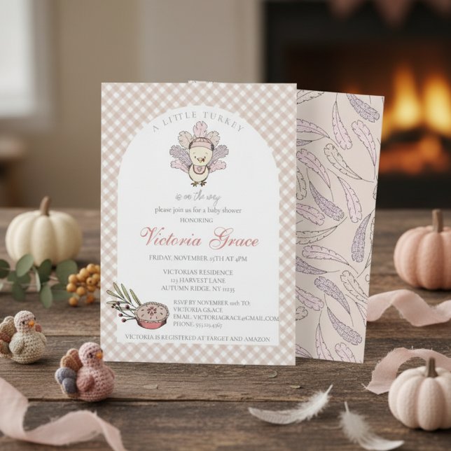 Little Turkey Autumn Girl Baby Shower Einladung (Cute Autumn Little Turkey Thanksgiving & November Baby Shower Invitations for Mother to Be for Fall)