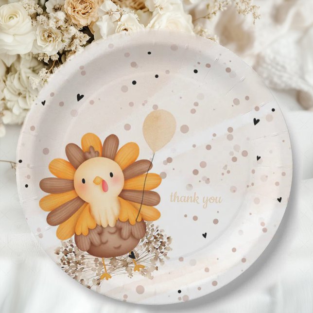 Little Turkey Baby Shower Erntedank Pappteller (Little Turkey baby shower Thanksgiving paper plates with turkey design, warm autumn colors, and fest)