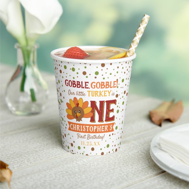 Little Turkey Fall Erntedank 1. Geburtstag Pappbecher (In Situ)