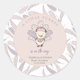 Little Turkey Feathers Autumn Girl Baby Shower Runder Aufkleber