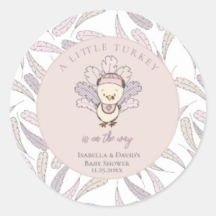 Little Turkey Feathers Autumn Girl Baby Shower Runder Aufkleber