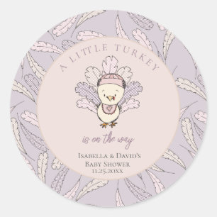 Little Turkey Feathers Autumn Girl Baby Shower Runder Aufkleber