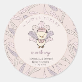 Little Turkey Feathers Autumn Girl Baby Shower Runder Aufkleber