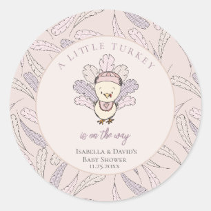 Little Turkey Feathers Autumn Girl Baby Shower Runder Aufkleber
