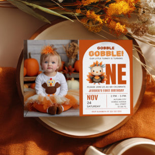 Little Turkey Thanksgiving 1. Geburtstagsfoto Einladung