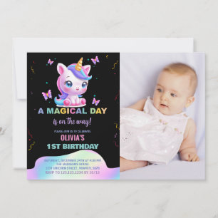 Little Unicorn Rainbow Birthday Einladungen Foto