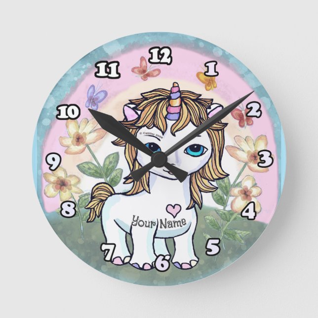 Little Unicorn Runde Wanduhr (Vorderseite)